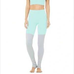 Alo High Waist Goddess Leggings Womens Small Turquoise Gray Ribbed Ruched Yoga